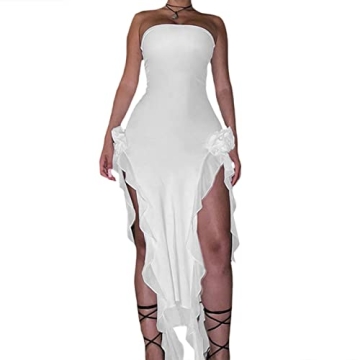 Shop Women Sexy Tube Top Dress 3D Floral Tassels