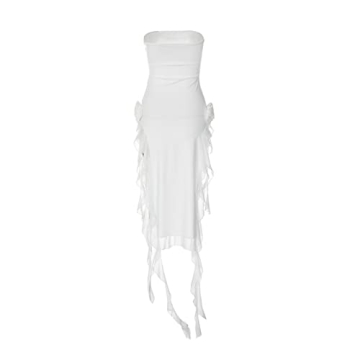 Shop Women Sexy Tube Top Dress 3D Floral Tassels