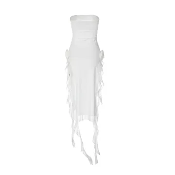 Shop Women Sexy Tube Top Dress 3D Floral Tassels