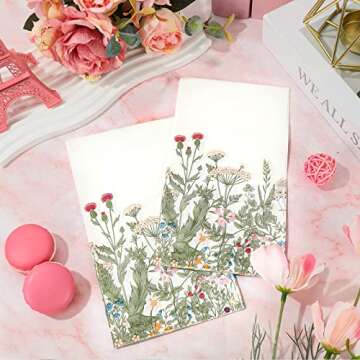 ChicRosa 100Pcs Floral Guest Napkins Wildflower Disposable Paper Napkins Botanical Green Leaves Herbs Dinner Hand Napkin for Home Kitchen Bathroom Holiday Party Supplies, 15.7 x 13 Inch.