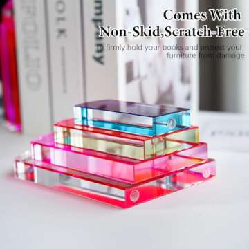 H&D HYALINE & DORA Heavy Crystal Bookends Colorful Decorative Non-Skid Geometric Bookends for Shelves,Decorative Book Holders for Home and Office,Modern Sturdy Book Holders for Heavy Books