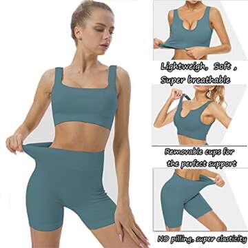 niyokki Workout Sets for Women, Seamless Crop Tops Leggings Matching 2 Pieces Outfits, Two Piece Yoga Workout Outfits (L, Blue)