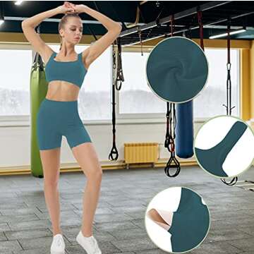 niyokki Workout Sets for Women, Seamless Crop Tops Leggings Matching 2 Pieces Outfits, Two Piece Yoga Workout Outfits (L, Blue)