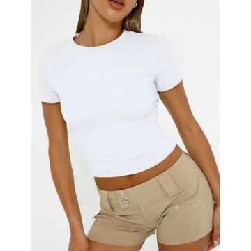 AUTOMET Womens Short Sleeve Crop Top for Summer 2025