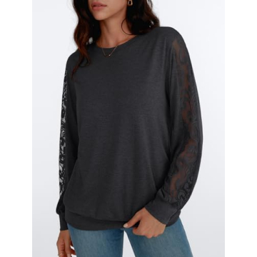 Trendy AUTOMET Women's Long Sleeve Lace Top 2024