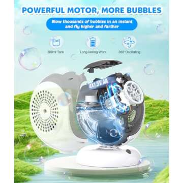 Joyfuture Automatic Bubble Machine - Bubbles Blower for Kids, Toddlers - 360° Oscillation & 75° Ad...