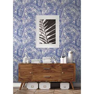 NuWallpaper NUS4623 Maui Peel & Stick Wallpaper – Tropical Palm Design in Periwinkle