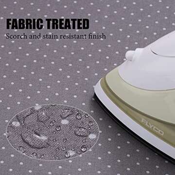 BNDX XL Iron Board Cover and pad - 18” x 49” Thick 4 Layers Padding Elastic with Wide Edge, Stain Resistant & Durable Scorch, 2 Buckle Types(White Dot)