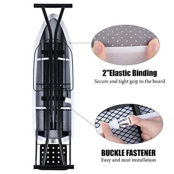 BNDX XL Iron Board Cover and pad - 18” x 49” Thick 4 Layers Padding Elastic with Wide Edge, Stain Resistant & Durable Scorch, 2 Buckle Types(White Dot)