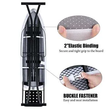 BNDX XL Iron Board Cover and pad - 18” x 49” Thick 4 Layers Padding Elastic with Wide Edge, Stain Resistant & Durable Scorch, 2 Buckle Types(White Dot)