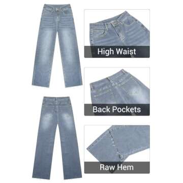 KDF Straight Leg Jeans Women High Waisted Raw Hem
