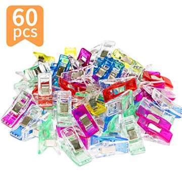 Sewing Clips, Pack of 60 Multipurpose Fabric Clips, Quilting Clips, Binding Clips for Quilting Clips for Sewing, Assorted Colors Craft Clips with Tin Box Package, Also Suitable for Hanging Objects