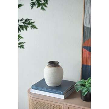 Seasonal Abode Inc Modern Ceramic Vase, Home Decor, Rustic Beige White Decorative Flower Vase, Flower Vase Set for Table Shelf Living Room Boho Home Decor,Gift, 6x6x7.2 in