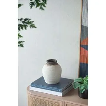Seasonal Abode Inc Modern Ceramic Vase, Home Decor, Rustic Beige White Decorative Flower Vase, Flower Vase Set for Table Shelf Living Room Boho Home Decor,Gift, 6x6x7.2 in