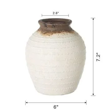 Seasonal Abode Inc Modern Ceramic Vase, Home Decor, Rustic Beige White Decorative Flower Vase, Flower Vase Set for Table Shelf Living Room Boho Home Decor,Gift, 6x6x7.2 in