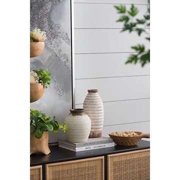 Seasonal Abode Inc Modern Ceramic Vase, Home Decor, Rustic Beige White Decorative Flower Vase, Flower Vase Set for Table Shelf Living Room Boho Home Decor,Gift, 6x6x7.2 in