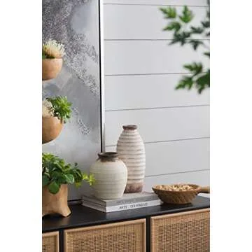 Seasonal Abode Inc Modern Ceramic Vase, Home Decor, Rustic Beige White Decorative Flower Vase, Flower Vase Set for Table Shelf Living Room Boho Home Decor,Gift, 6x6x7.2 in