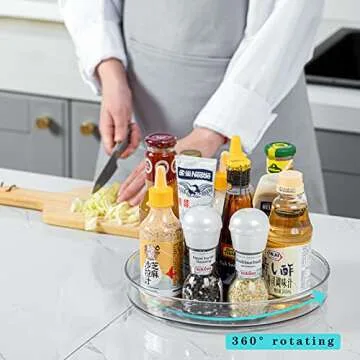 FULUDM Lazy Susan Organizer Turntable for Cabinet - 2 Pack 10.6" Clear Lazy Susan Rotating Spice Rack Storage for Kitchen Table Pantry Plastic