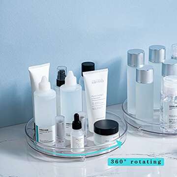 FULUDM Lazy Susan Organizer Turntable for Cabinet - 2 Pack 10.6" Clear Lazy Susan Rotating Spice Rack Storage for Kitchen Table Pantry Plastic