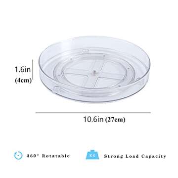 FULUDM Lazy Susan Organizer Turntable for Cabinet - 2 Pack 10.6" Clear Lazy Susan Rotating Spice Rack Storage for Kitchen Table Pantry Plastic