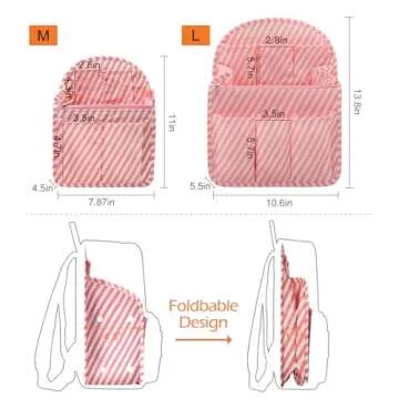 Surblue Backpack Organizer Insert Liner Hanging Travel Rucksack Purse and Handbag Insert Pocket, High-capacity Divider Foldable Nylon Shoulder Bag Organizer for Men and Women, (Pink, M)