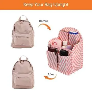 Surblue Backpack Organizer Insert Liner Hanging Travel Rucksack Purse and Handbag Insert Pocket, High-capacity Divider Foldable Nylon Shoulder Bag Organizer for Men and Women, (Pink, M)