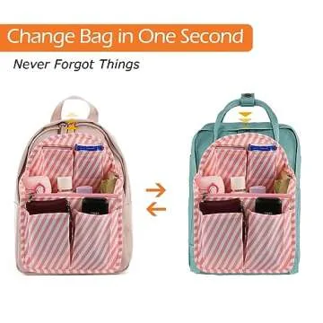 Surblue Backpack Organizer Insert Liner Hanging Travel Rucksack Purse and Handbag Insert Pocket, High-capacity Divider Foldable Nylon Shoulder Bag Organizer for Men and Women, (Pink, M)