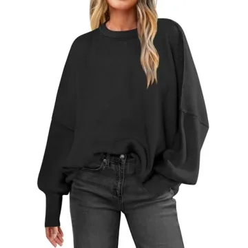 LOGENE Women's Oversized Crewneck Batwing Long Sleeve Side Slit Ribbed Knit Pullover Sweater Tops 20...