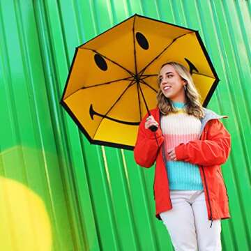 Suck Uk | Smiley Face Folding Umbrella | Color Flip Yellow Umbrella | Smiley Face Decor & Smile Emot...