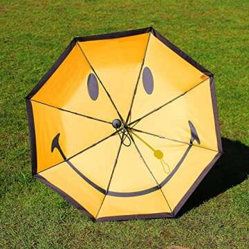 Suck Uk | Smiley Face Folding Umbrella | Color Flip Yellow Umbrella | Smiley Face Decor & Smile Emoticon Decorations | Smile Emoticon Gifts | Yellow Travel Umbrella | Travel Umbrellas For Rain Windproof