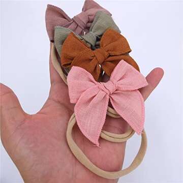 Sugarmelon Linen Bow Nylon Headbands for Baby Girls