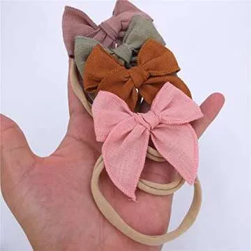 Sugarmelon Linen Bow Nylon Headbands for Baby Girls