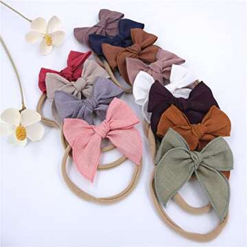 Sugarmelon Linen Bow Nylon Headbands for Baby Girls