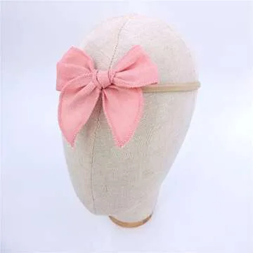 Sugarmelon Linen Bow Nylon Headbands for Baby Girls