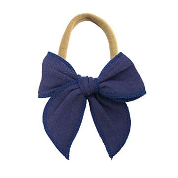 Sugarmelon Linen Bow Nylon Headbands for Baby Girls