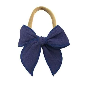 Sugarmelon Linen Bow Nylon Headbands for Baby Girls