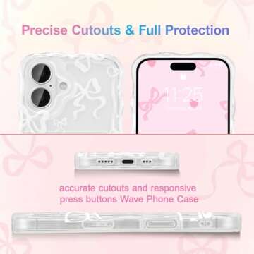 UEEBAI Cute Heart Bow Case for iPhone 16 Plus 6.7 inch, Wave Ribbon Bows Phone Case Pretty Aesthetic...