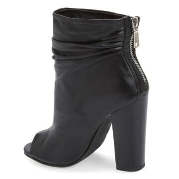 FSJ Peep Toe Slouch Ankle Boots for Women - Chunky Heel