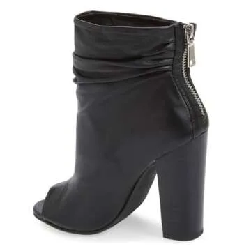 FSJ Peep Toe Slouch Ankle Boots for Women - Chunky Heel