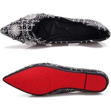 JUDALIAMON Women's Flat Pointed Toe Rhinestone Fashion Wedding Shoes Comfort Flat Shoes Work Casual Slip-On Dress Shoes 6 Black