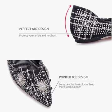 JUDALIAMON Women's Flat Pointed Toe Rhinestone Fashion Wedding Shoes Comfort Flat Shoes Work Casual Slip-On Dress Shoes 6 Black