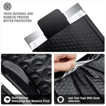 Metronic Bubble Mailers 6x10 Inch 25 Pack Usable Size 6x9" Black Bubble Mailer Waterproof Padded Envelopes for Gifts Packaging, Shipping, Mailing, Small Business Supplies