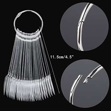 160Pcs Nail Swatch Sticks Stiletto Nail Sample Sticks Clear Nail Color Display Swatches Sticks with Metal Rings
