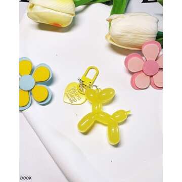 LAEKOU Jelly Balloon Dog Design Keychain for Women, Cute Girls Key Chain, Bag Charms Accessories for Car Purse Backpack