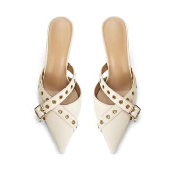 Dsevht Black Kitten Heels for Women Pointed Toe Heels Dressy Bow Heels Vintage Heels Mules Sexy Pointy Studded Heels Slip on Stiletto Heels Pumps