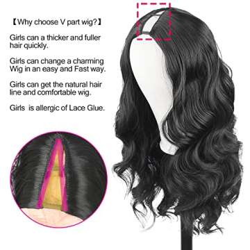 LEOSA V Part Wig Body Wave Half Wigs for Black Women No Leave Out Thin Part Wig Glueless Wigs Long Body Upgrade U Part Wigs Black V Part Half Wigs Beginner Friendly 150% Density Natural Color 24inch