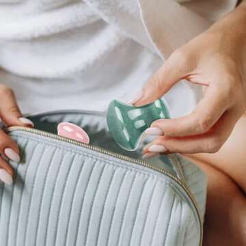 ideayard Mushroom Gua sha 2Pcs Jade Eye Massage Facial Tool Smooth Cute Mushroom Shaped Scraping for Women SPA Lift Remove Wrinkles (Rose Quartz+Green)