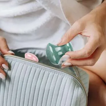 ideayard Mushroom Gua sha 2Pcs Jade Eye Massage Facial Tool Smooth Cute Mushroom Shaped Scraping for Women SPA Lift Remove Wrinkles (Rose Quartz+Green)