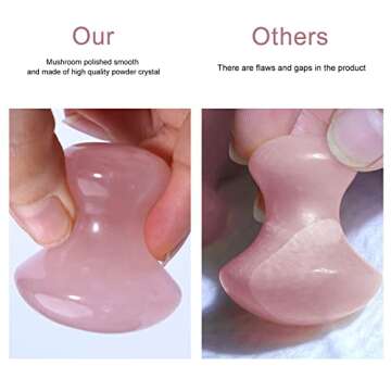 ideayard Mushroom Gua sha 2Pcs Jade Eye Massage Facial Tool Smooth Cute Mushroom Shaped Scraping for Women SPA Lift Remove Wrinkles (Rose Quartz+Green)