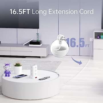 16.5FT Long Extension Cord,Power Strip Tower Surge Protector Power Strip with USB 12 Outlets with 4 ...